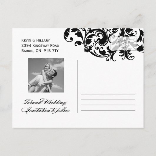 仮装された結婚式の日付の保存 案内ポストカード (裏面)