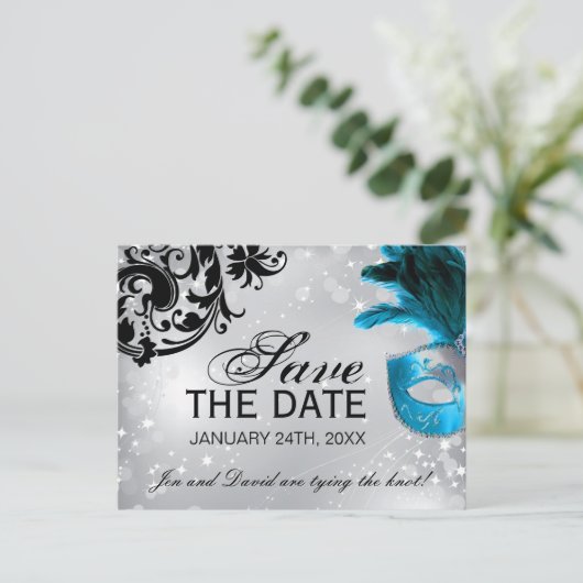 仮装された結婚式の日付の保存 案内ポストカード (スタンド正面)