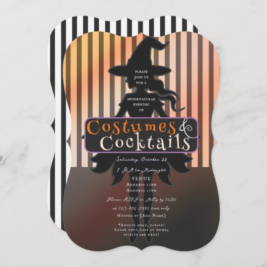 仮装とカクテル ハロウィン ドリンク アップ ウィッチーズ 招待状 (正面/裏面)
