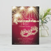 仮装のきらめく花火の豪華なQuinceanera 招待状 (スタンド正面)