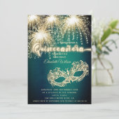 仮装のきらめく花火の豪華なQuinceanera 招待状 (スタンド正面)