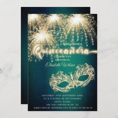 仮装のきらめく花火の豪華なQuinceanera 招待状 (正面/裏面)