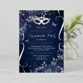 仮装のバタフライネイビーシルバーキンセアニェラ 箔招待状 (立ち正面)