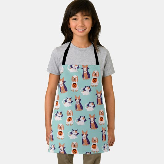 仮装の子どもたちハロウィーンの猫と犬 エプロン (インサイチュ)