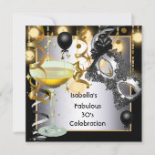 仮装の素晴らしいシルバーマスク金ゴールドライトパーティー 招待状 (正面)