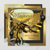 仮装の素晴らしいゼブラマスク金ゴールド誕生日 招待状 (正面/裏面)