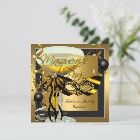 仮装の素晴らしいゼブラマスク金ゴールド誕生日 招待状 (スタンド正面)