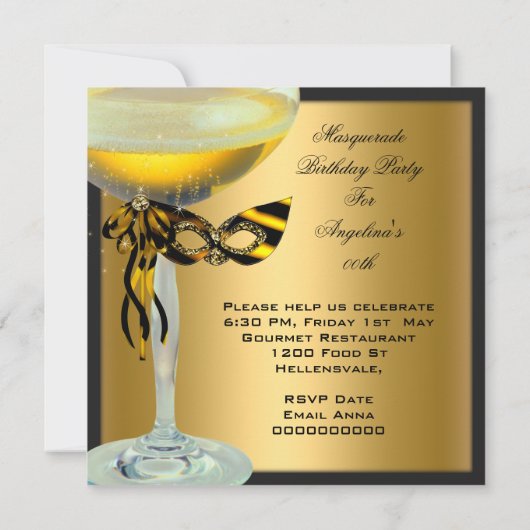 仮装の素晴らしいゼブラマスク金ゴールド誕生日 招待状 (裏面)