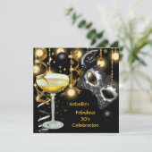 仮装の素晴らしいマスク金ゴールドライトブラックパーティー 招待状 (スタンド正面)