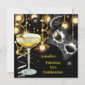 仮装の素晴らしいマスク金ゴールドライトブラックパーティー 招待状 (正面)