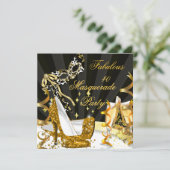 仮装の素晴らしい40女性の金ゴールドハイヒール 招待状 (スタンド正面)