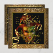 仮装の素晴らしい40金ゴールドブラック誕生日パーティー 招待状 (正面/裏面)