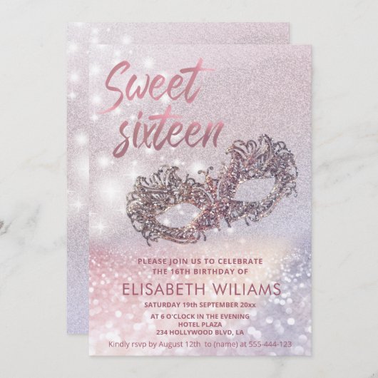 仮装の魅力的輝ききらめくを見せグラデーションる 招待状 (正面/裏面)