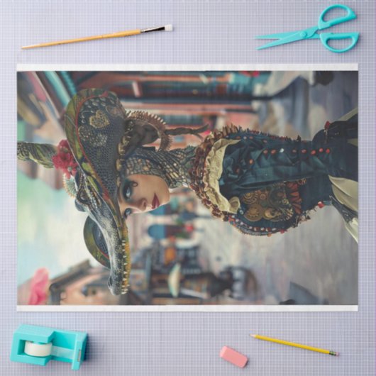 仮装アリゲーターの女性美しいデコパージュ 薄葉紙 (クラフト)