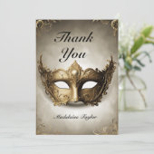 仮装アンティークヴェネツィアマスクシック50th誕生日 サンキューカード (スタンド正面)