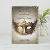 仮装アンティーク金ゴールドヴェネツィアマスク50誕生日 招待状 (スタンド正面)