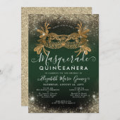 仮装エメラルドグリーン金ゴールドグリッターキンセアニェラ 招待状 (正面/裏面)