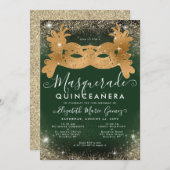 仮装エメラルドグリーン金ゴールドグリッターキンセアニェラ 招待状 (正面/裏面)