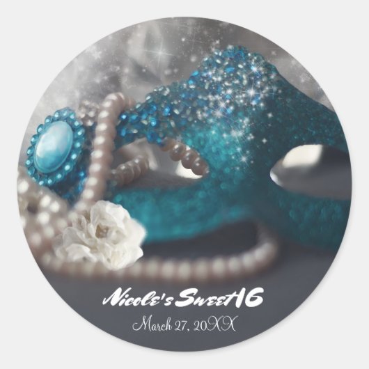 仮装エレガントの仮面と真珠のパーティーの好意 ラウンドシール (正面)