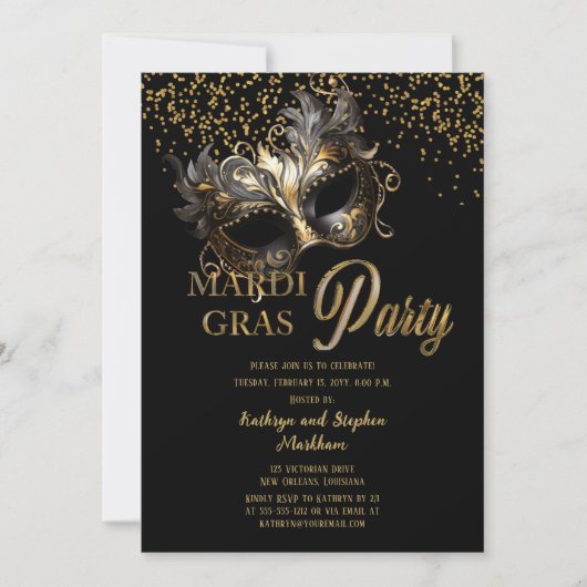 仮装エレガントマスクマルディグラスパーティー 招待状 (正面)