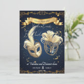 仮装エレガント誕生日 | エレガント金ゴールド・ネイビー 招待状 (スタンド正面)