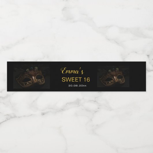 仮装エレガント金ゴールドブラックスウィート16 15誕生日 ペットボトルラベル (シングルラベル)