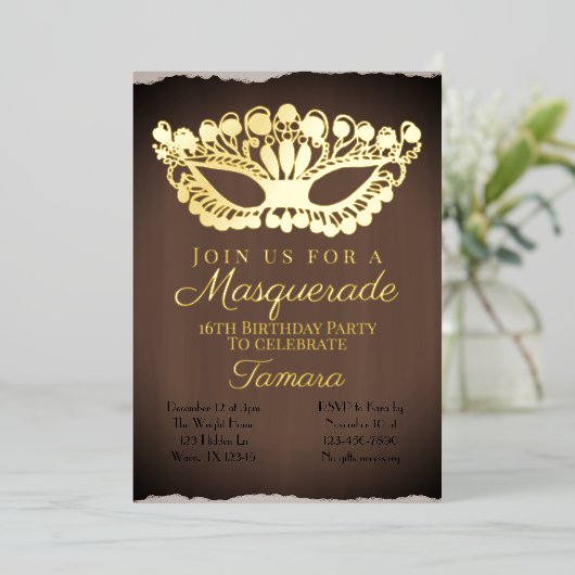 仮装エレガント16番目の誕生日 箔招待状 (立ち正面)