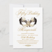 仮装エレガント50番目の誕生日金ゴールド招待状 招待状 (正面)