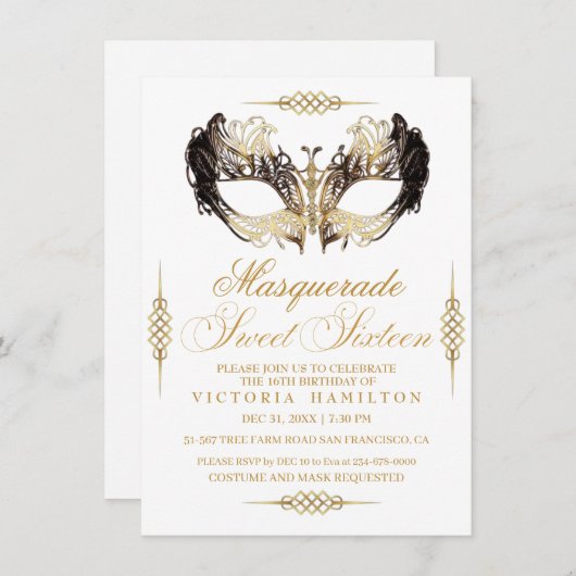 仮装エレガントSweet sixteen誕生日 招待状 (正面/裏面)