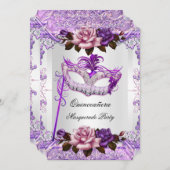仮装キンセアニェラシルバーピンクパープルバラ 招待状 (正面/裏面)