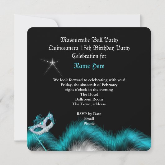 仮装キンセアニェラバースデーパーティーティール（緑がかった色）2 招待状 (裏面)