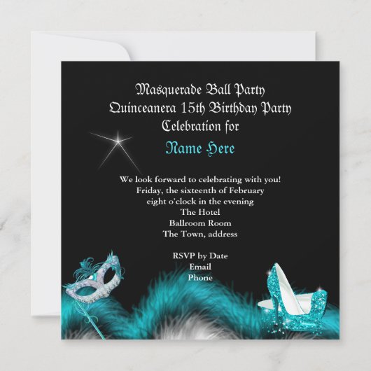 仮装キンセアニェラバースデーパーティーティール（緑がかった色）3 招待状 (裏面)