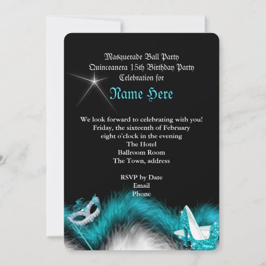 仮装キンセアニェラバースデーパーティーティール（緑がかった色）3a 招待状 (裏面)