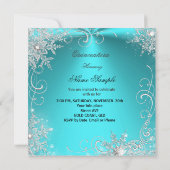仮装キンセアニェラパーティーティール(緑がかった色)ホワイトスノーフレーク 招待状 (裏面)