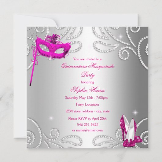 仮装キンセアニェラパーティーピンクシルバードレス 招待状 (裏面)