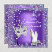 仮装キンセアニェラパーティーマスクパープルティアラ 招待状 (正面/裏面)