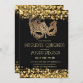 仮装キンセアニェラパーティー誕生日金ゴールドブラック 招待状 (正面/裏面)