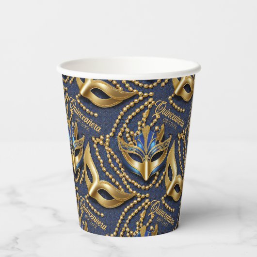 仮装キンセアニェラビーズマスク青ID1031 紙コップ (裏面)