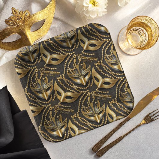 仮装キンセアニェラビーズマスク黒ID1031 ペーパープレート