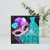 仮装キンセアニェラ誕生日ティール(緑がかった色)パープル 招待状 (スタンド正面)