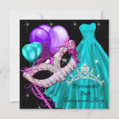 仮装キンセアニェラ誕生日ティール(緑がかった色)パープル 招待状 (正面)