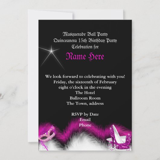 仮装キンセアニェラ誕生日パーティーピンク3a 招待状 (裏面)