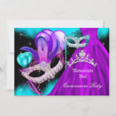 仮装キンセアニェラ15パーティーティール(緑がかった色)紫 招待状 (正面)