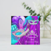 仮装キンセアニェラ15パーティーマスクティール(緑がかった色)紫 招待状 (スタンド正面)