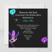 仮装キンセアニェラ15パーティーマスクティール(緑がかった色)紫 招待状 (裏面)