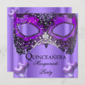 仮装キンセアニェラ15パープルマスク誕生日 招待状 (正面/裏面)