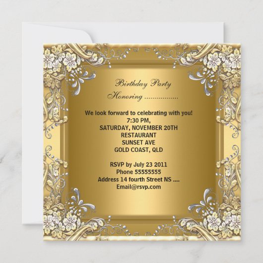 仮装キンセアニェラ15番誕生日マスク金ゴールド2 招待状 (裏面)