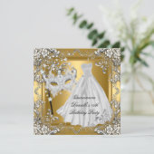 仮装キンセアニェラ15番誕生日マスク金ゴールド 招待状 (スタンド正面)