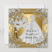 仮装キンセアニェラ15番誕生日マスク金ゴールド 招待状 (正面)