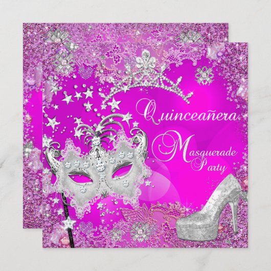 仮装キンセアニェラ15thパーティーティアラ靴 招待状 (正面/裏面)